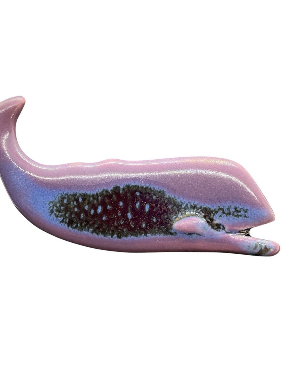 Handmade Artisan Ceramic Whale Brooch Pin Purple Glaze Ocean Animal Earth READ